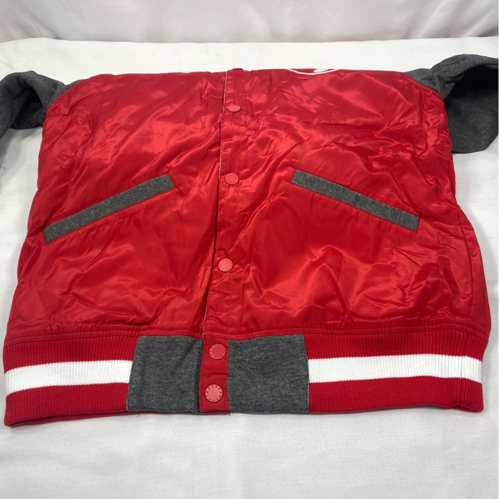 The Hundreds Drawing Lines 1980 Varsity Jacket Letterman Red Nylon Gray Fleece M - Picture 5 of 8